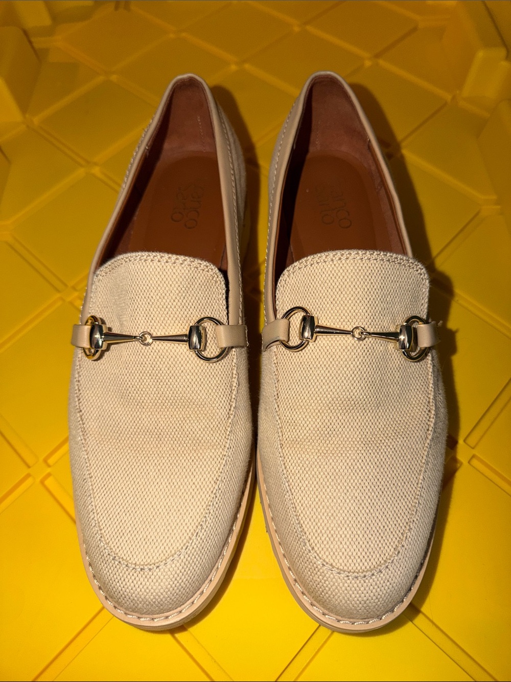 Franco Sarto Beige Canvas Horsebit Loafers size 10